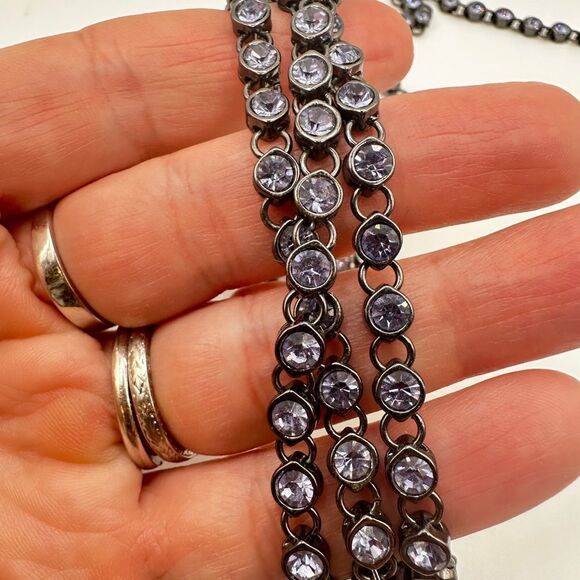 50” purple bezel set rhinestones with black stainless steel metal necklace! - Picture 9 of 12